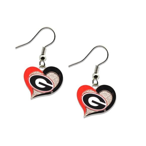 New NCAA‎ Georgia Bulldogs Swirl Heart Earrings for Women - Picture 1 of 2
